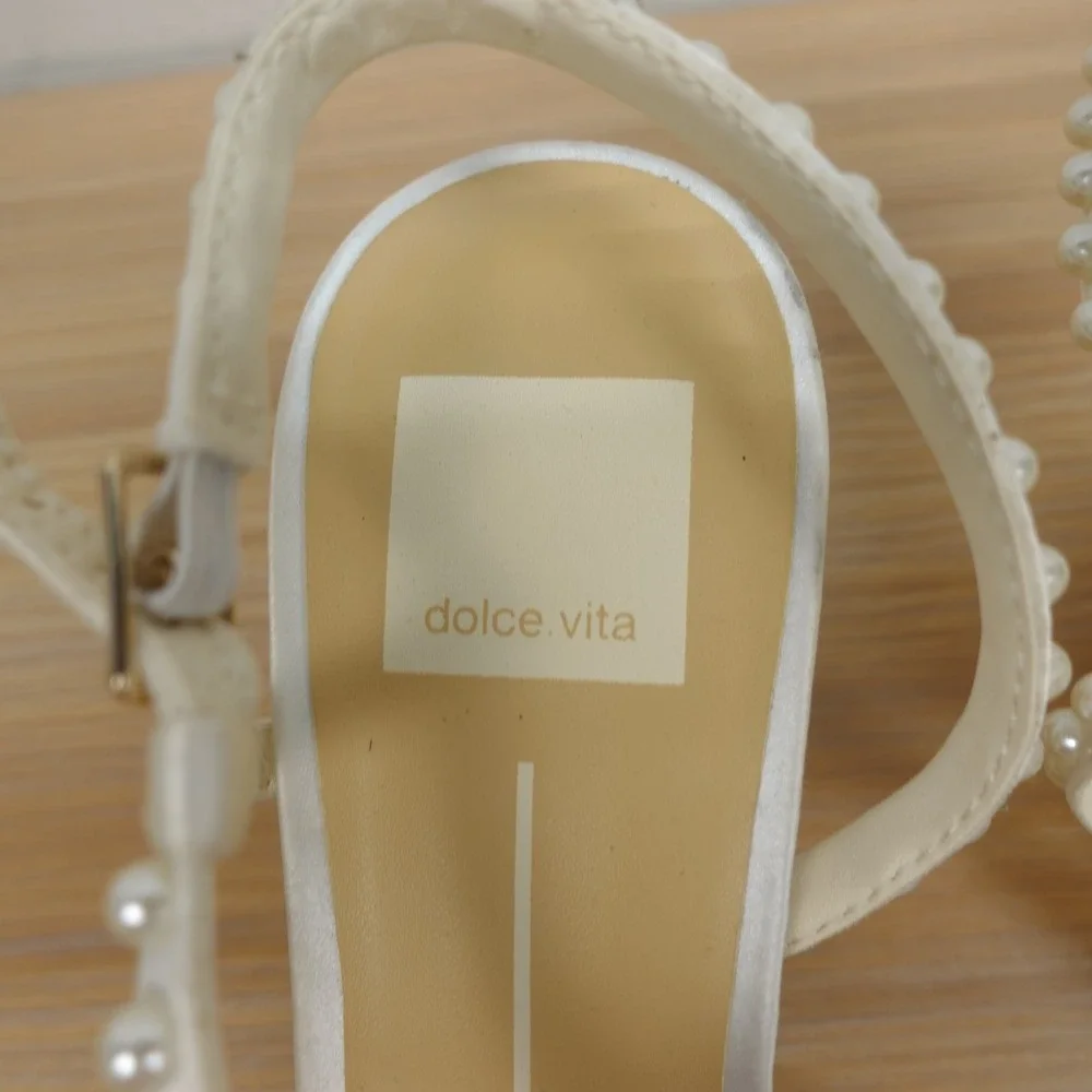 Dolce Vita Womens Slingback Pumps 8.5 White Bridal Pearl Satin Kitten Heel